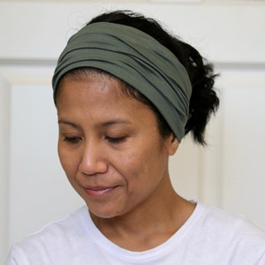 Wide Headband For Women, Olive Green Headband, Olive Green Stretchy Jersey Headband, Olive Green Headwrap Women, Wide Bandana, Haarband image 2