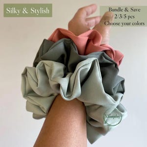 Eucalyptus Green Bridesmaid Silk Srunchies - Medium Size Flower Girl Hair Ties - Satin Hair Accessory - Gift For Her