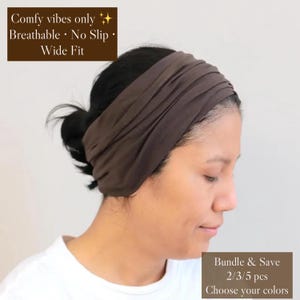 Wide Headband - Breathable Headcover - Stretchy Jersey Cotton Headwrap - Brown & Color Options