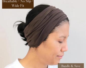 Wide Headband - Breathable Headcover - Stretchy Jersey Cotton Headwrap - Brown & Color Options