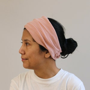 Muslin Dusty Rose Double Gauze Wide Headband For Women, Women Wide Head-cover, Muslin Women Head-wrap, Wide Turban, Muslin Headbands image 2