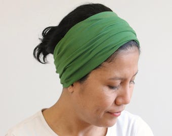 Wide Headband - Stretchy Jersey Cotton Head- wrap - Yoga & Everyday Wear Headcover - Sap- green and Color Options to Choose