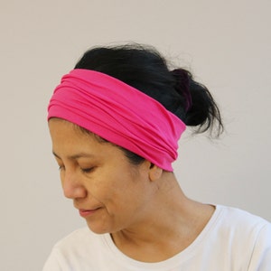 Fuchsia Wide Headband For Women, Headband, Stretchy Jersey Cotton Headband, Wide Head wrap, Women Headband, Pink Headband, Pink Bandana image 3