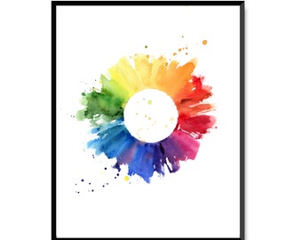 Rainbow color wheel print - Rainbow colors art - Hand drawn rainbow printable nursery decor - Kids room wall art - Instant Download