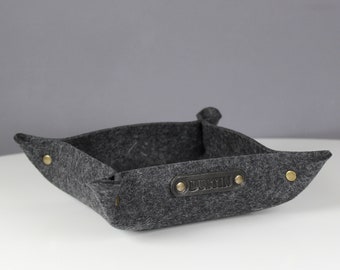 7th year wool anniversary gift for men women, wool felt valet tray for him her, personalized catch all