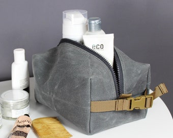 Personalized Fathers day gift, waxed canvas toiletry bag, dopp kit bag, 2nd anniversary wedding gift, travel case storage for him man dad