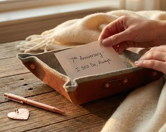 Regalo de cobre y lana para el séptimo aniversario de bodas, bandeja de cuero personalizada para guardar todo, regalo para hombre, mujer, él, su esposo y esposa.