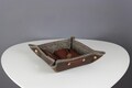 7th year copper anniversary gift for husband wife, Monogram wool leather catch all valet tray for man woman him, Personalized leather gift product logo