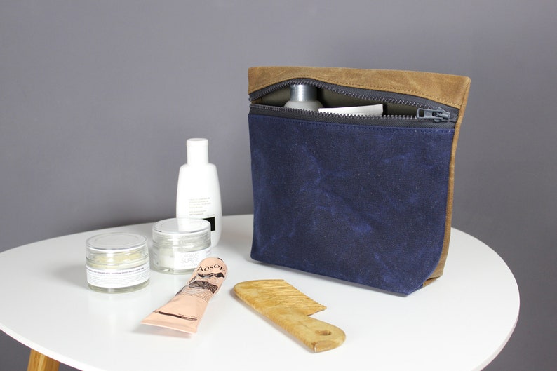 Waxed Canvas Dopp kit, Toiletry Wash Bag, Makeup Bag, Cosmetic Case, Cable Case, Zipper Gray Pouch, Canvas Clutch, Wallet Zip Pouch image 8