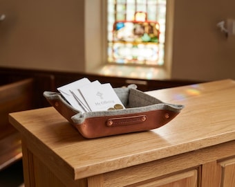 Leather Church Offering Bowl, Personalized Collection Tray for Tithes, Silent Wool Felt Collection Plate Bulk, Religious Ministry Gift