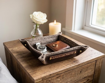 Custom 3rd Anniversary Gift for Him, Personalized Leather Valet Tray for Husband, 3 Year Wedding Anniversary, Leather Catchall Ring Dish