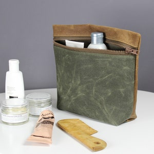 Waxed Canvas Dopp kit, Toiletry Wash Bag, Makeup Bag, Cosmetic Case, Cable Case, Zipper Gray Pouch, Canvas Clutch, Wallet Zip Pouch image 2