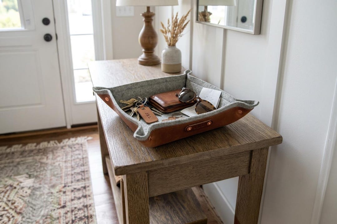 Personalized Entryway Catchall, Leather Key Tray and Wallet Organizer ...