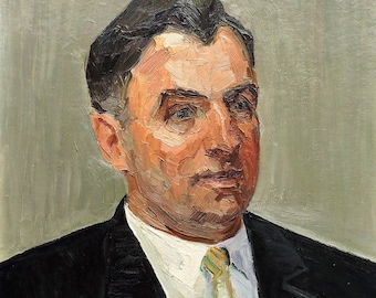 Antique original oil painting Portrait of a man by Ukrainian artist N.Volkova, 1960s, Portrait painting, Portrait wall art, Male portrait