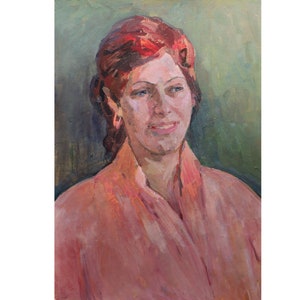 Vintage original oil painting Female portrait by Ukraine artist M.Borymchuk 1970s, Portrait of a woman, Portrait wall art, Portrait painting