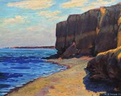 VINTAGE SEASCAPE Oil original painting by M.Chaliy, Coastline view, Cliffs by the sea, Sea painting, Seashore art work, Antique oil painting