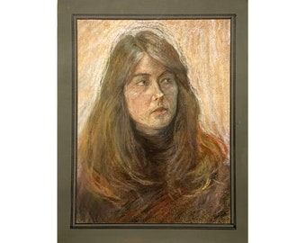 VINTAGE PORTRAIT of a WOMAN Dessin au pastel original de l'artiste ukrainien O.Koshel, Années 80, Portrait de femme, Portrait au pastel et Dessin de femme