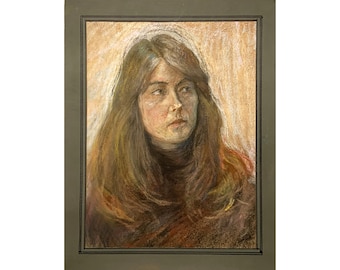Vintage original pastel drawing Portrait of a woman by Ukrainian artist O.Koshel 1980s, Female portrait, Pastel portrait, Drawing of a woman