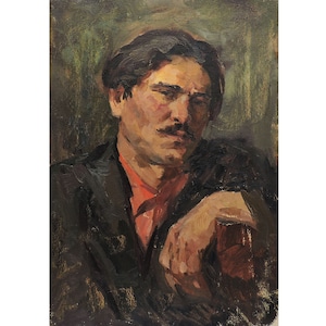 Pintura al óleo original de mediados de siglo Retrato masculino antiguo del artista ucraniano A. Shkurko, 1958, Arte mural, Retrato de un hombre, Pintura de retrato