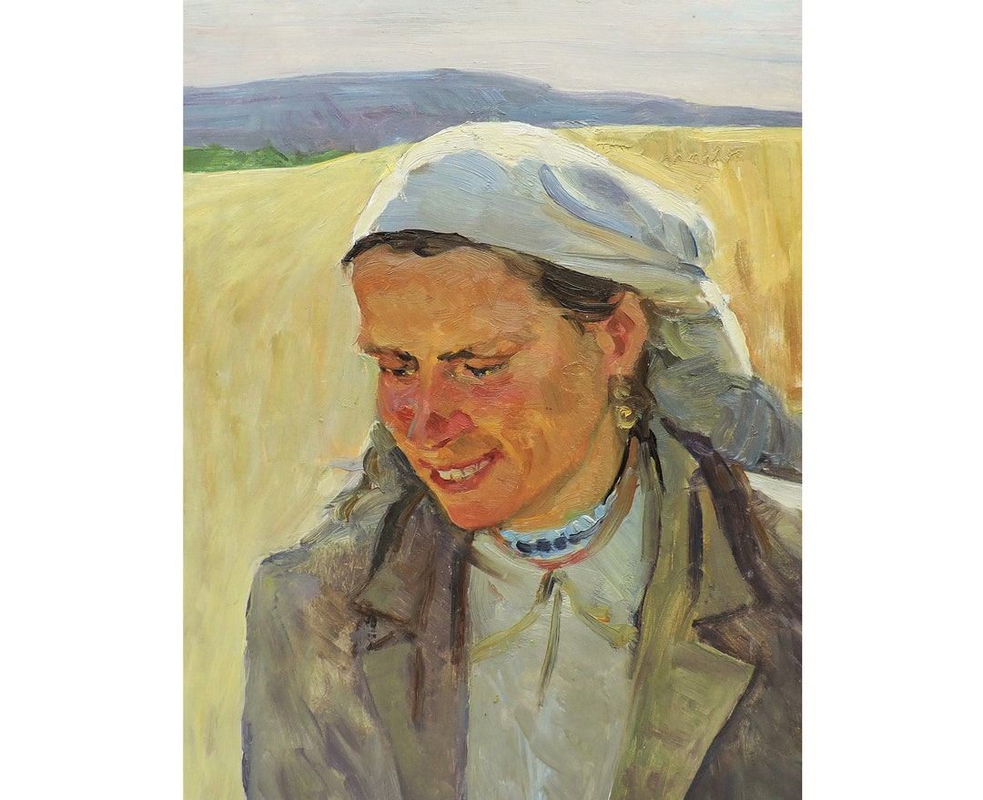 Antique Original Oil Painting Portrait of a Girl by Ukraine Artist E ...