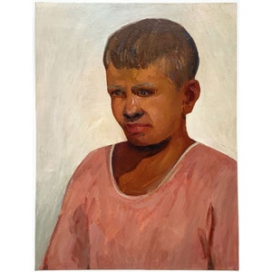 Retrato al óleo original vintage del artista ucraniano O. Bednoshey, década de 1980, pintura de retrato, retrato de un niño, retrato masculino, retrato de un joven