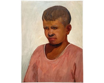 VINTAGE PORTRAIT ARTWORK Original Oil Painting by Ukrainian artist A.Bednoshey, 1980s,  Portrait of a boy, Male portrait, Young man portrait