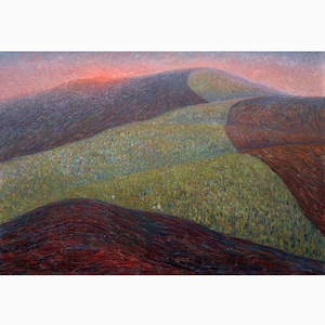 Vintage original oil painting on canvas Field landscape by Ukrainian artist by I.Hapochenko 1979, Spring, Sunrise, First arable land, Nature