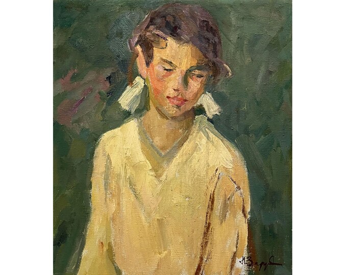 Antique Original Oil Painting on Canvas Portrait of a Girl by Ukraine ...