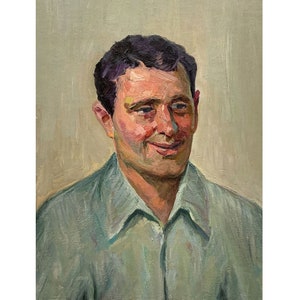 Pintura al óleo original vintage Retrato de un hombre del artista ucraniano A. Shkurko, 1970, Pintura de retrato, Arte mural de retrato, Retrato masculino