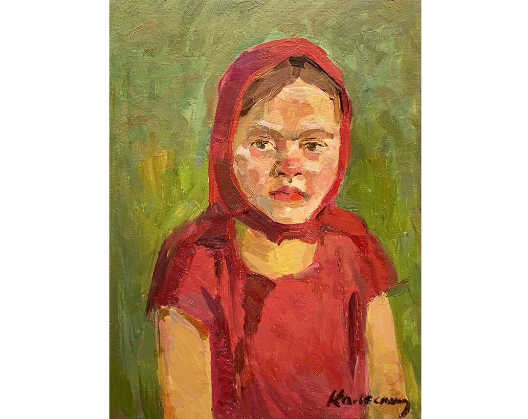 Antique Original Oil Painting Mid Century Portrait of a Girl by Ukraine ...