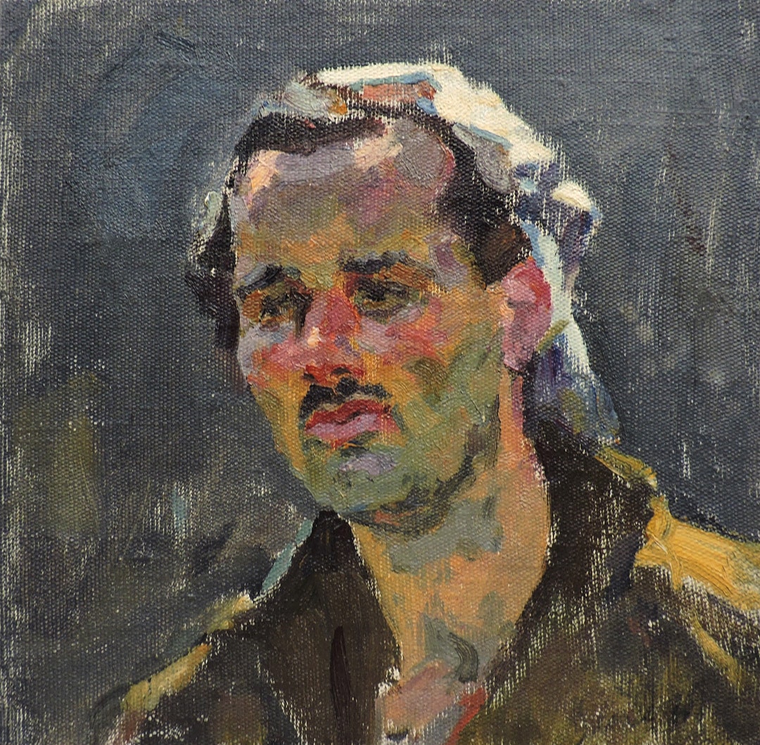 Mid Century Original Oil Painting Portrait of a Man by Soviet Ukrainian ...