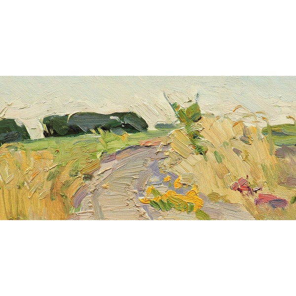 SUMMER MEADOWS LANDSCAPE Vintage Original Oil Painting by Soviet Ukraine artist L.Zhuravleva, Wildflowers, Nature, Impressionist art, 1960s