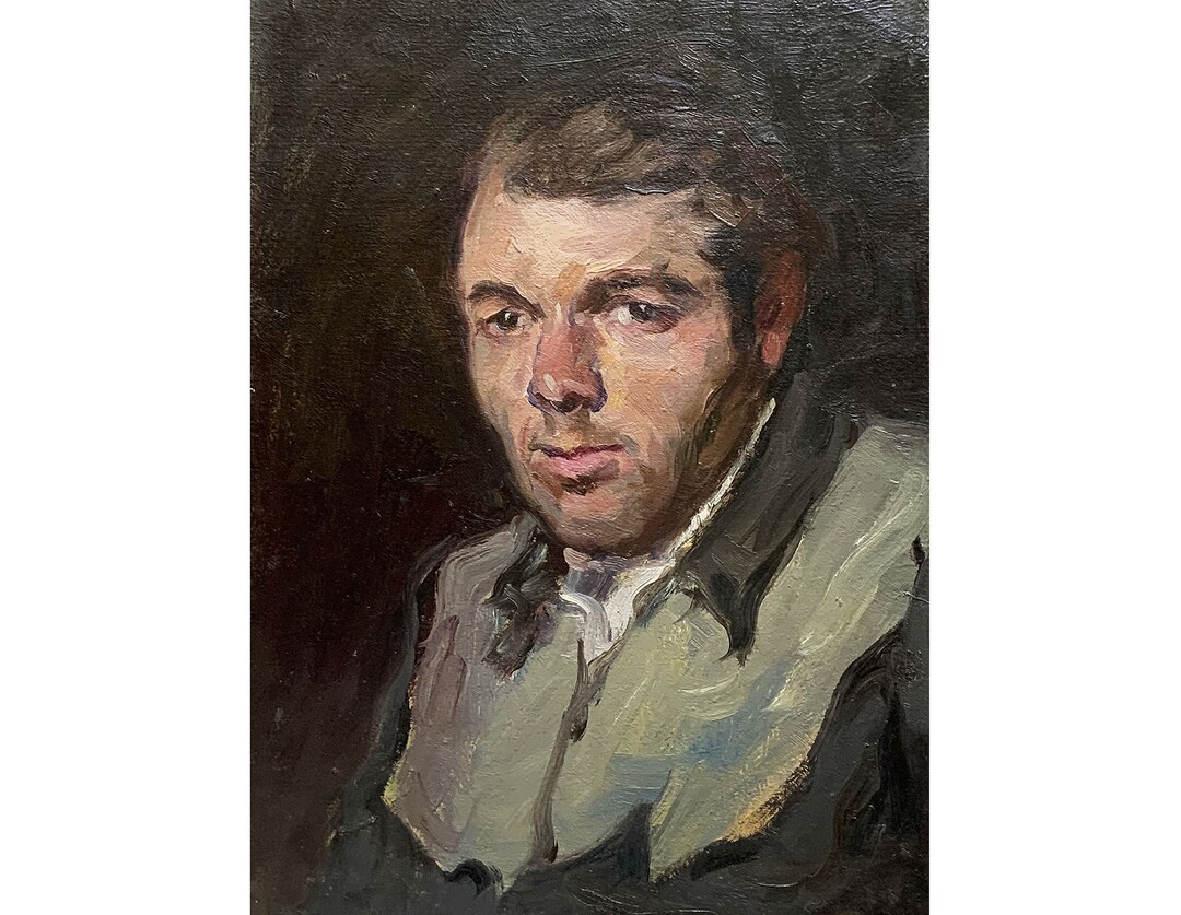 Mid Century Original Oil Painting Male Portrait by a Ukrainian Artist A ...