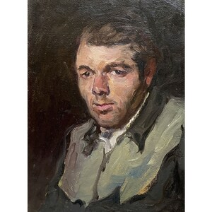 Pintura al óleo original de mediados de siglo Retrato masculino del artista ucraniano A. Shkurko, 1952, Pintura de retrato, Arte mural de retrato, Retrato de hombre