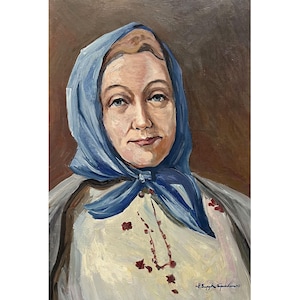 Antique original oil painting Portrait of a woman by Ukrainian artist N.Zaruba, 1960s, Portrait wall art, Portrait painting, Female portrait