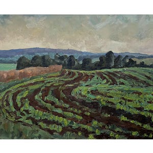 Pintura a óleo original vintage Paisagem de campo de primavera pelo artista ucraniano I. Hapochenko 1984 Arte de parede, Vista do campo, Paisagem rural, Natureza