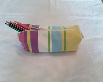 Purple blue yellow bright striped pencil case