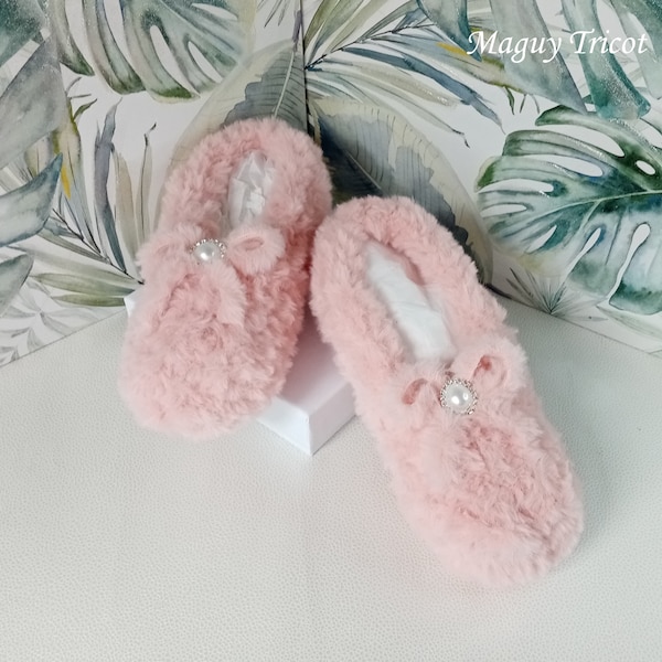 Chaussons Ballerines cocooning laine fausse fourrure rose T du 35 au 39