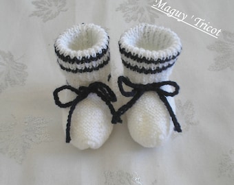 Bottons bébé laine layette blanche et marine