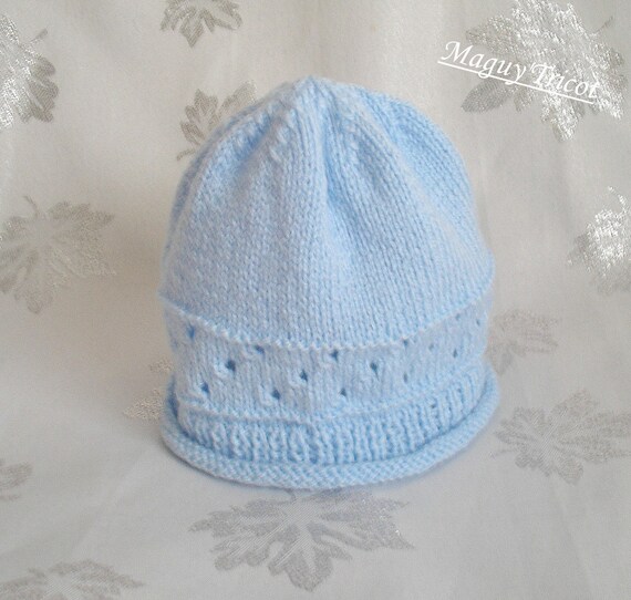Bonnet Bebe Laine Layette Bleue Ciel Naissance A 3 Mois Etsy