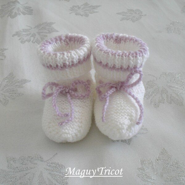 Bottons bébé laine layette blanche et mauve