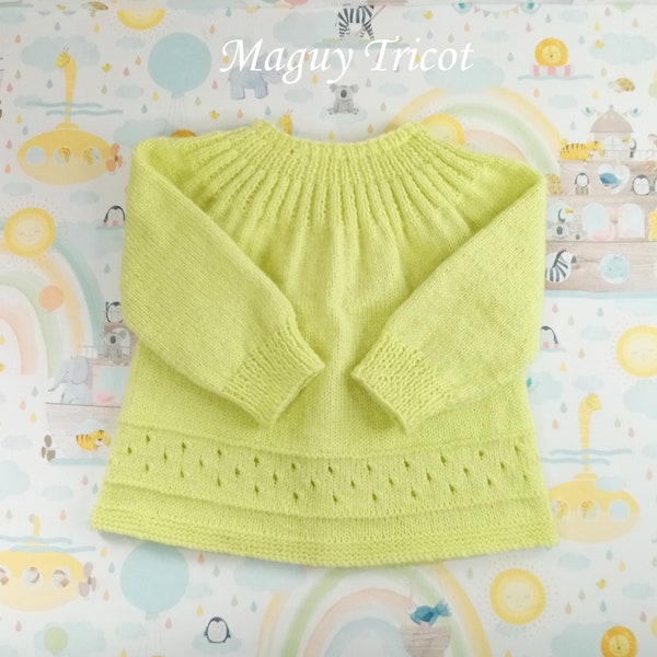 Brassière Layette bébé laine vert anis naissance à 3 mois