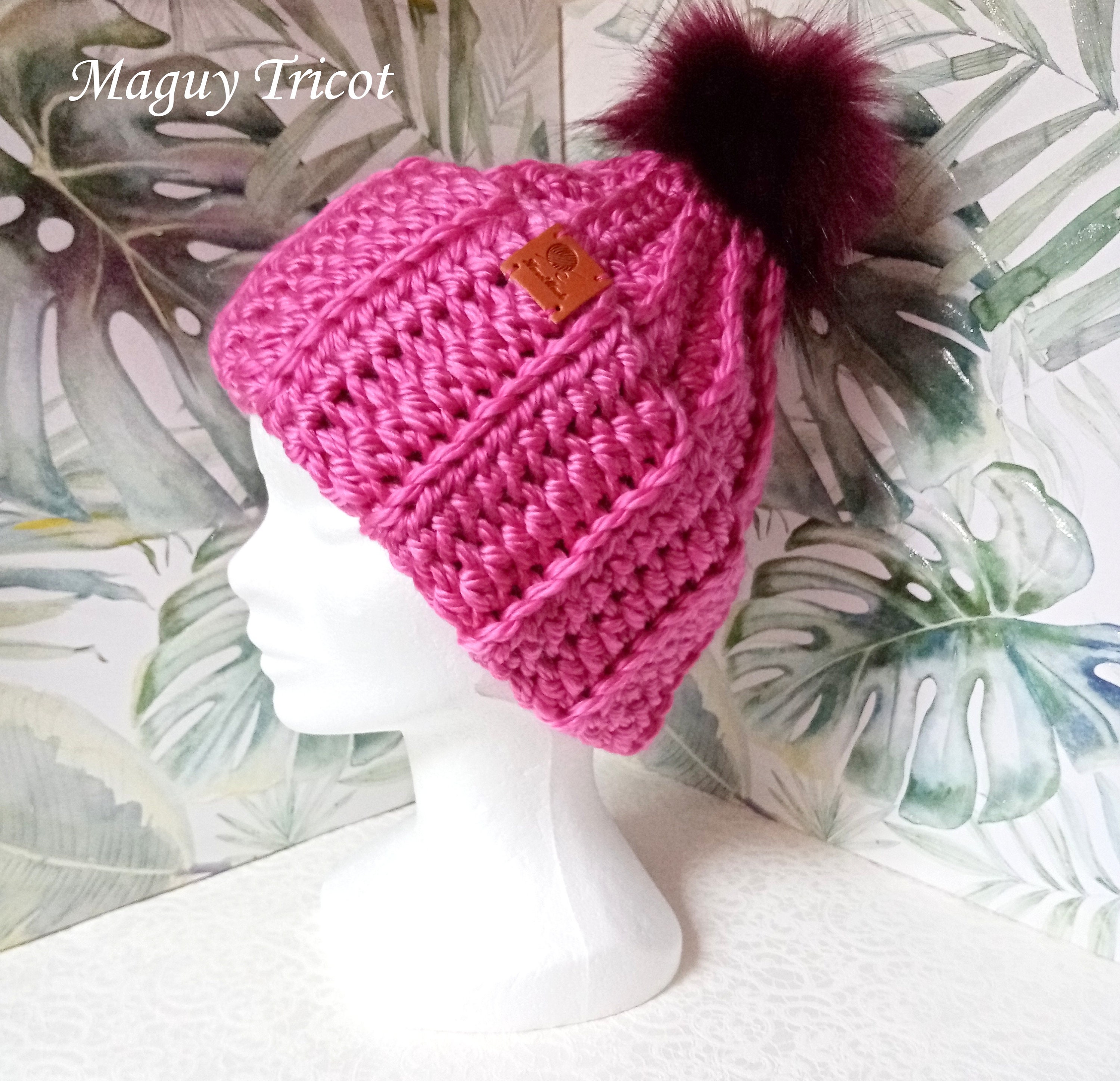 Bonnet tricoté rose fushia femme