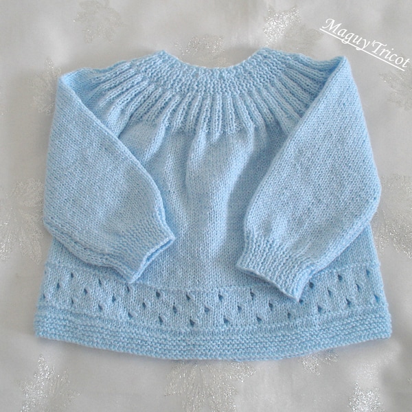 Brassière Layette bébé laine bleue ciel naissance à 3 mois