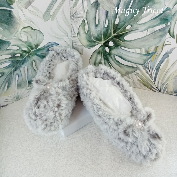 Chaussons Ballerines cocooning laine fausse fourrure gris clair T du 36 au 40