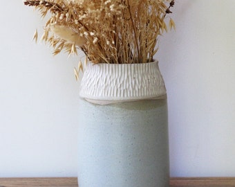 Vase large bleu clair en grès 19 cm - Céramique artisanale