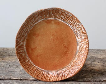 Red stoneware plate - handcrafted ceramic