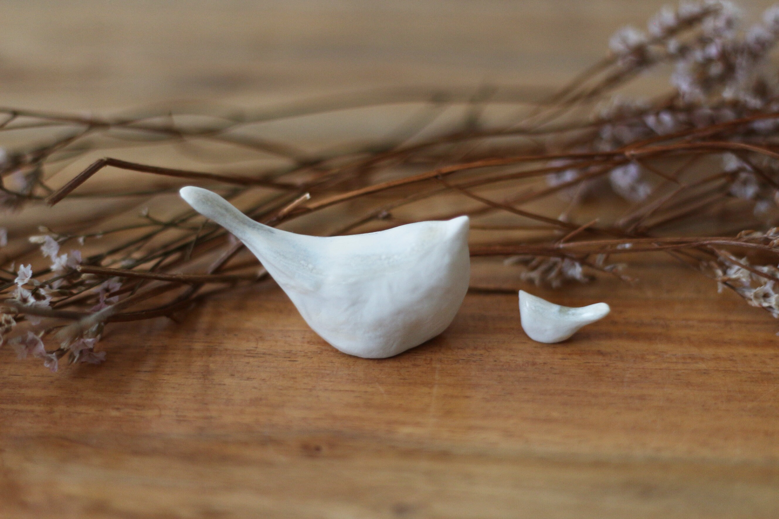 Deux Petits Oiseaux en Porcelaine Émaillée - Céramique Artisanale