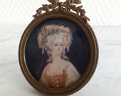 Miniature sur ivoire dame de qualité cadre Louis XV bronze - 21360