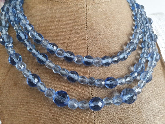 Collier vintage 3 rangs de perle de verre bleu - … - image 2